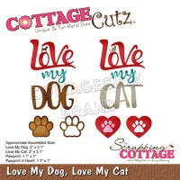 Billede: skæreskabelon kærlighed til dyr og poter, cc-552, Dies CottageCutz, Love my DOG, Love my CAT